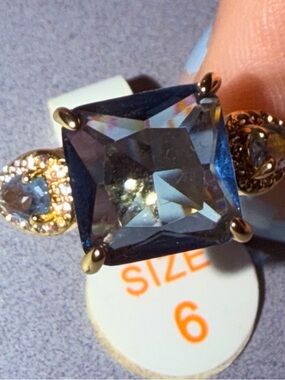 Gold-Tone Ring with Blue Square-Cut Crystal